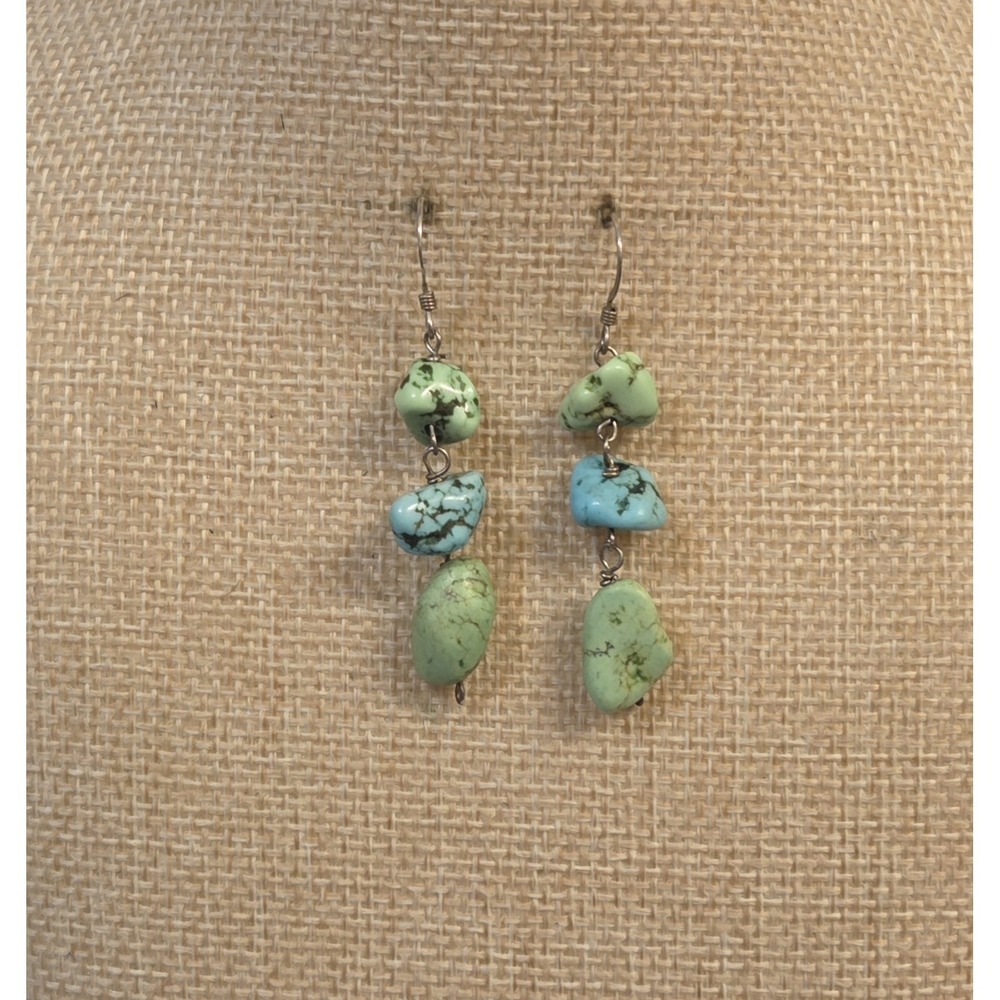 Chunky Turquoise Howlite Sterling Silver Dangle Earrings Southwestern‎
